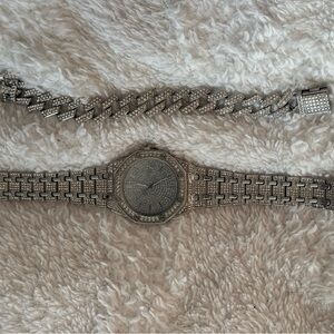 Silver Men's Watch and Bracelet Set